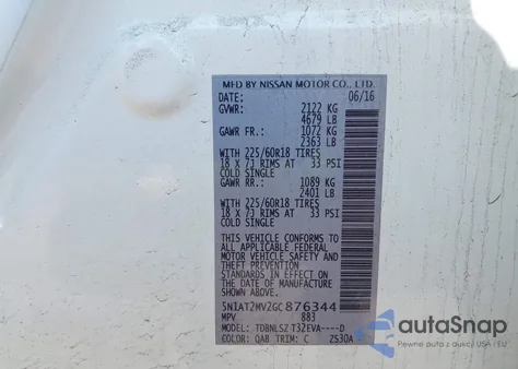 2016 Nissan Rogue Sl из США, поврежденный, VIN 5N1AT2MV2GC876344